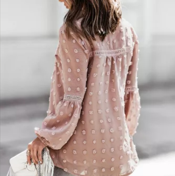 β€οΈπHPπNew Ruffled Swiss Dot Split Neck Ruffle Babydoll Blouse - Picture 4 of 16